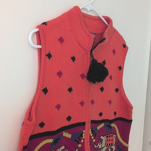 Vintage Lisa Nichols Large 100% Cotton Zip Up Sweater Vest Eclectic Boho Indie - Picture 4 of 6